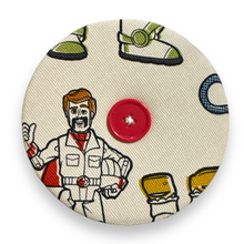 Load image into Gallery viewer, Upcycled double sided round padded playing card holder for kids or adults 70s