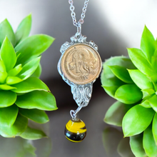 Load image into Gallery viewer, Stunning upcycled repurposed silver plated & 1c coin pendant necklace made from vintage spoon