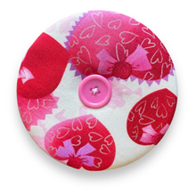 Load image into Gallery viewer, Upcycled double sided round padded playing card holder for kids or adults MERMAID HEARTS