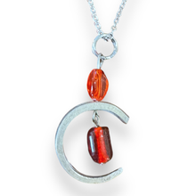 Load image into Gallery viewer, Cute upcycled repurposed moon silver plated & glass pendant necklace made from vintage spoon