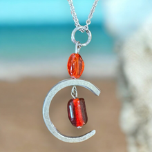 Load image into Gallery viewer, Cute upcycled repurposed moon silver plated & glass pendant necklace made from vintage spoon