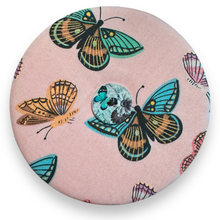 Load image into Gallery viewer, Upcycled double sided round padded playing card holder for kids or adults BUTTERFLIES