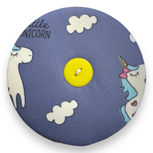 Load image into Gallery viewer, Upcycled double sided round padded playing card holder for kids or adults UNICORNS
