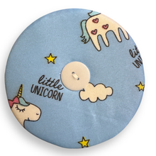 Load image into Gallery viewer, Upcycled double sided round padded playing card holder for kids or adults UNICORNS
