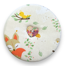 Load image into Gallery viewer, Upcycled double sided round padded playing card holder for kids or adults HAPPY RABBIT