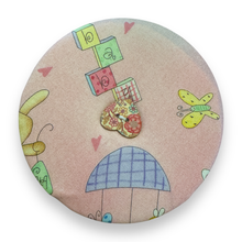 Load image into Gallery viewer, Upcycled double sided round padded playing card holder for kids or adults TOYS & FLOWERS