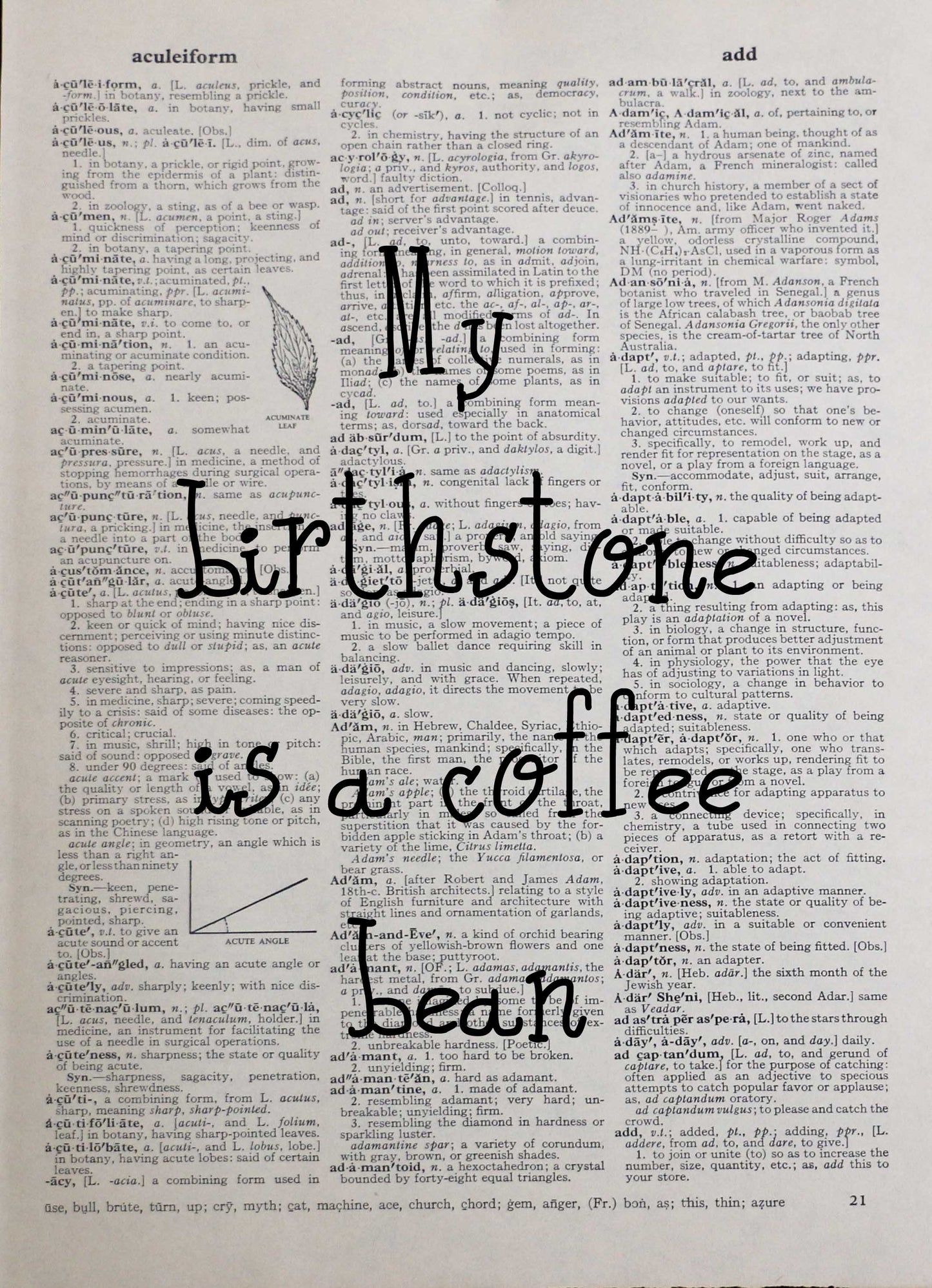 COFFEE personalised customisable inspirational quote vintage dictionary print