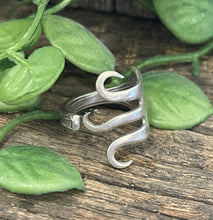 Load image into Gallery viewer, Fab steampunk upcycled repurposed silver-plated ring made from vintage cutlery M Size O 1/2 -P approx