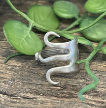 Load image into Gallery viewer, Fab steampunk upcycled repurposed silver-plated ring made from vintage cutlery M Size O 1/2 -P approx