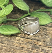 Load image into Gallery viewer, Stunning Celtic upcycled repurposed silver-plated ring made from vintage cutlery M Size O-O1/2 approx