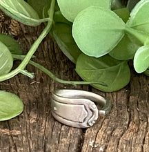 Load image into Gallery viewer, Stunning Celtic upcycled repurposed silver-plated ring made from vintage cutlery M Size Q-Q1/2 approx