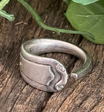 Load image into Gallery viewer, Stunning Celtic upcycled repurposed silver-plated ring made from vintage cutlery M Size Q-Q1/2 approx