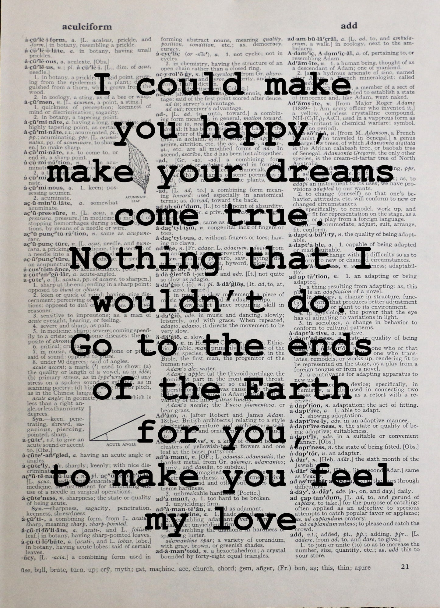 Adele My Love personalised customisable song lyrics vintage dictionary print