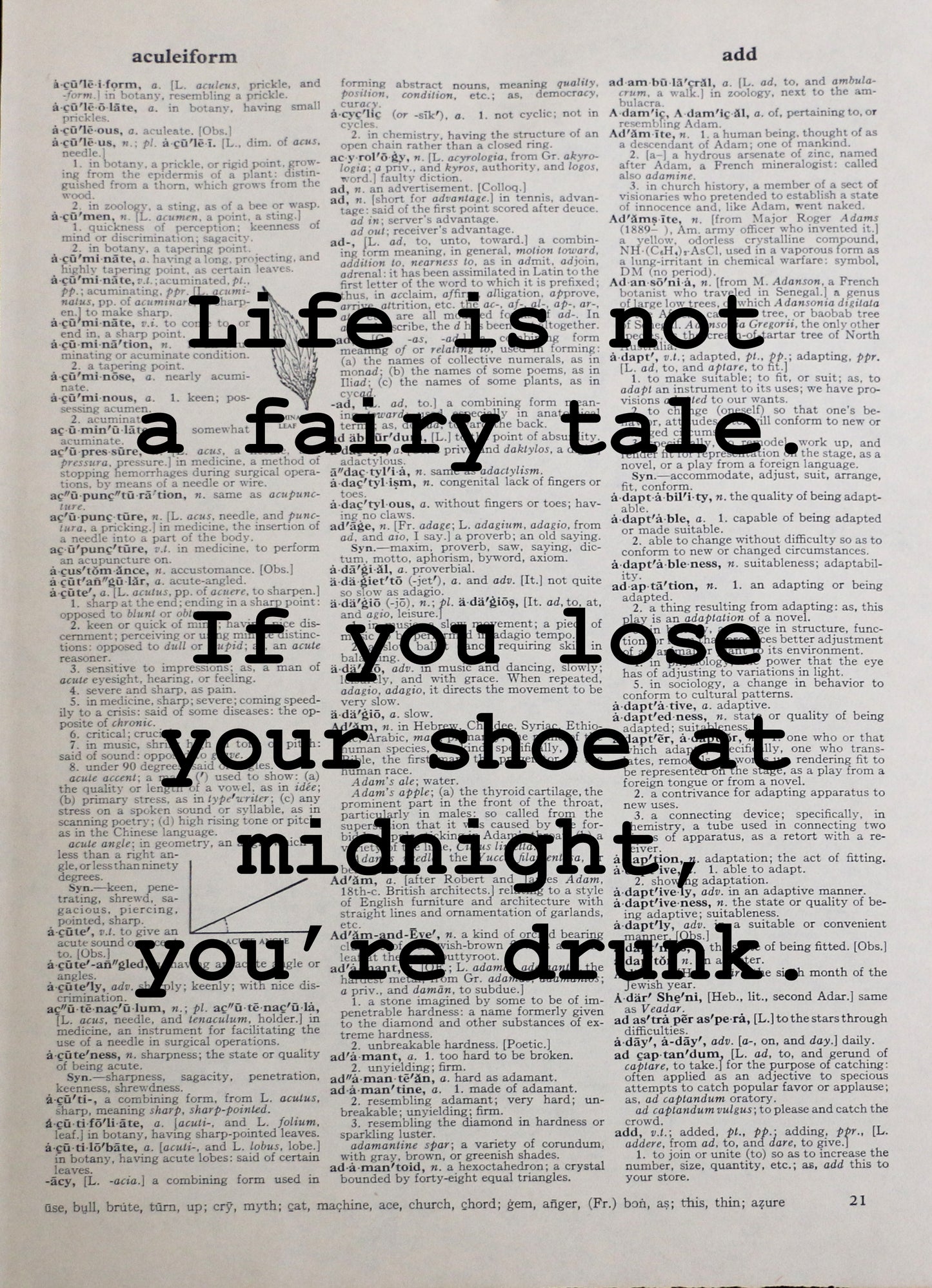 LIFE IS NOT A FAIRY TALE personalised customisable life quote vintage dictionary print