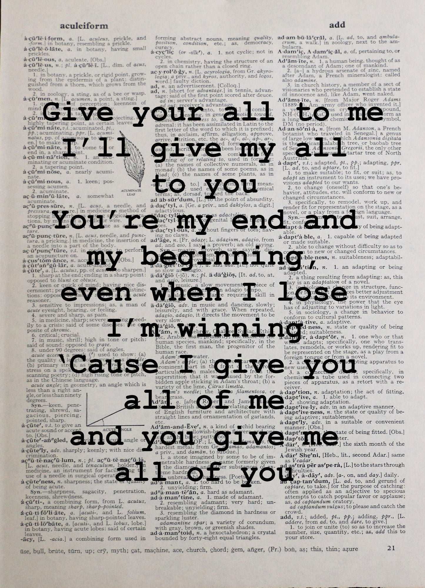 John Legend All Of Me personalised customisable song lyrics vintage dictionary print