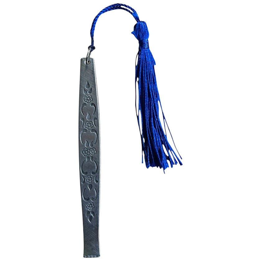 Gorgeous bookmark with blue tassel made from upcycled vintage cutlery