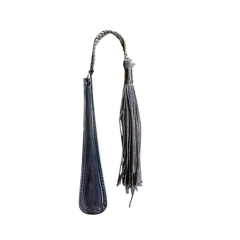 Gorgeous bookmark with silver tassel made from upcycled vintage cutlery