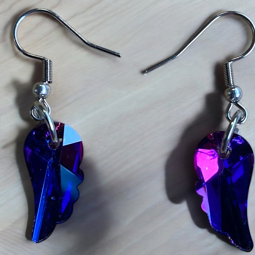Upcycled repurposed beautiful vintage glass angel wing earrings