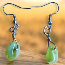 Load image into Gallery viewer, Upcycled repurposed beautiful vintage green glass bead earrings
