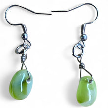Load image into Gallery viewer, Upcycled repurposed beautiful vintage green glass bead earrings
