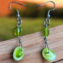 Load image into Gallery viewer, Upcycled repurposed beautiful vintage green glass bead earrings
