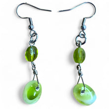 Load image into Gallery viewer, Upcycled repurposed beautiful vintage green glass bead earrings

