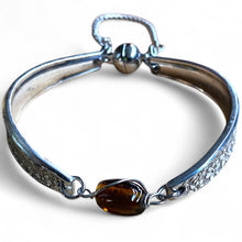 Load image into Gallery viewer, Upcycled pretty repurposed silver-plated bracelet with beautiful  glass bead made from vintage cutlery

