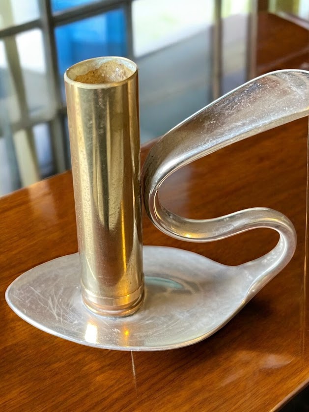 Beautiful upcycled silver plated Victorian era steampunk style bud vase handmade from vintage cutlery