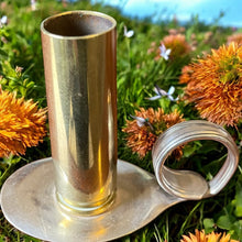 Load image into Gallery viewer, Beautiful upcycled silver plated Victorian era steampunk style bud vase handmade from vintage cutlery
