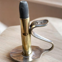 Load image into Gallery viewer, Beautiful upcycled silver plated Victorian era steampunk style bud vase handmade from vintage cutlery
