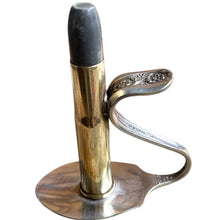 Load image into Gallery viewer, Beautiful upcycled silver plated Victorian era steampunk style bud vase handmade from vintage cutlery
