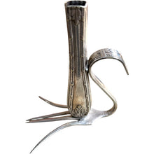 Load image into Gallery viewer, Beautiful upcycled silver plated Victorian era steampunk style bud vase handmade from vintage cutlery
