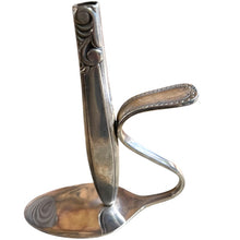 Load image into Gallery viewer, Beautiful upcycled silver plated Victorian era steampunk style bud vase handmade from vintage cutlery
