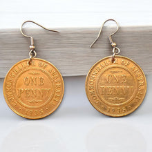 Load image into Gallery viewer, Upcycled &amp; repurposed 1935 Australian penny coin earrings
