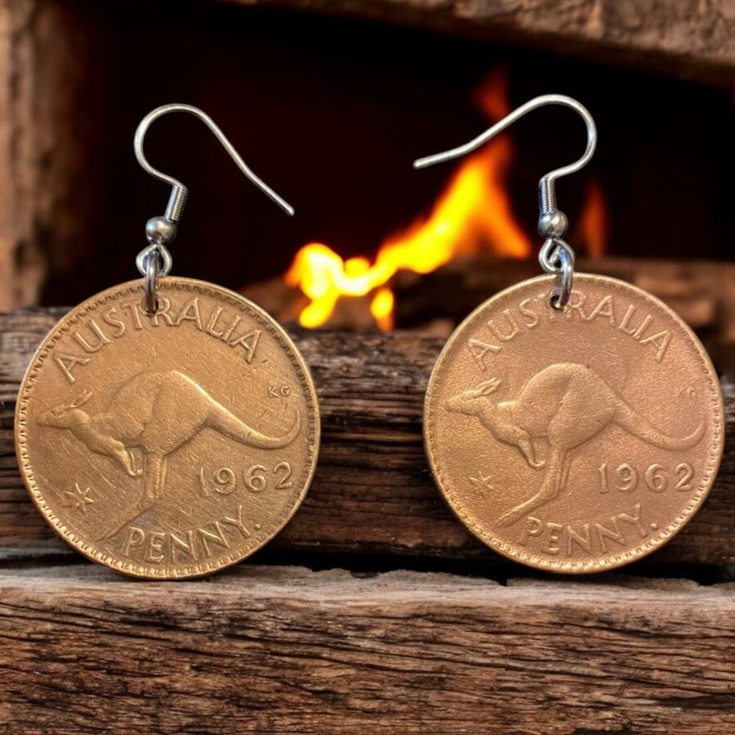 Upcycled & repurposed 1962 Australian penny coin earrings
