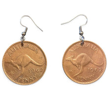 Load image into Gallery viewer, Upcycled &amp; repurposed 1962 Australian penny coin earrings
