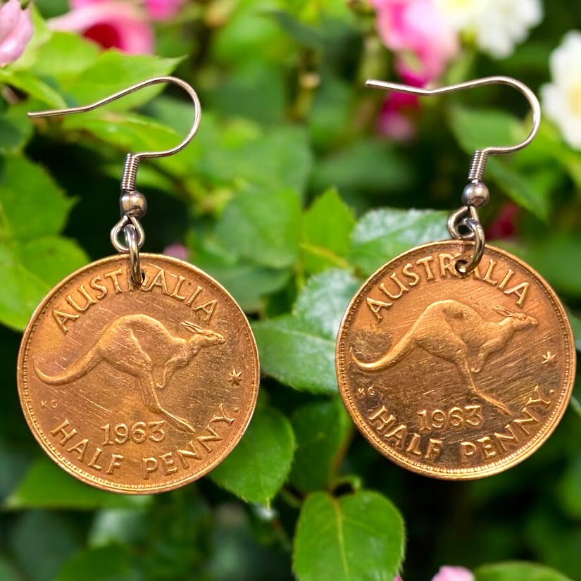 Upcycled & repurposed 1963 Australian penny coin earrings