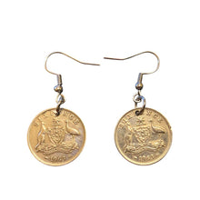 Load image into Gallery viewer, Upcycled &amp; repurposed 1963 Australian silver sixpence coin earrings
