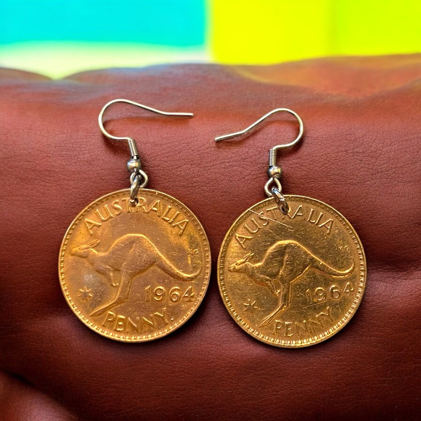 Upcycled & repurposed 1964 Australian penny coin earrings