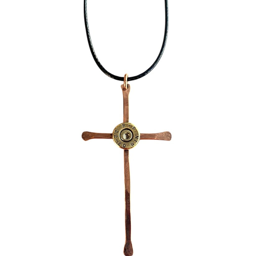Frontier Cross Pendant | Handcrafted Copper & Vintage Bullet End
