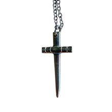 Load image into Gallery viewer, Upcycled repurposed silver plated spoon and fork cross pendant necklace
