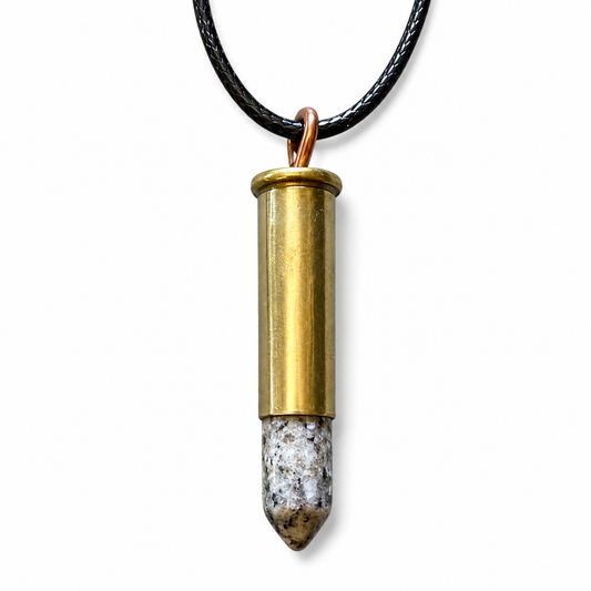 Frontier Pendant | Vintage Cartridge & Natural Speckled Stone