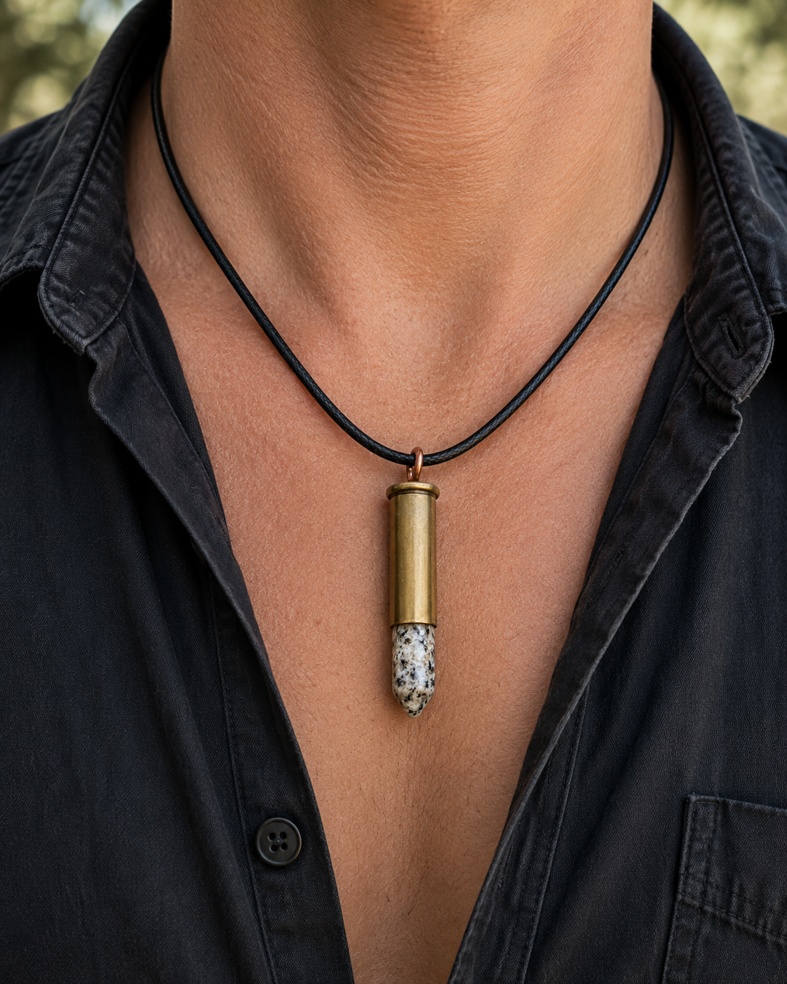 Frontier Pendant | Vintage Cartridge & Natural Speckled Stone
