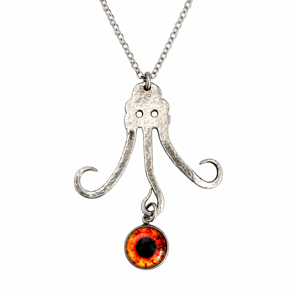Octopus Eye Pendant Necklace | Handcrafted Reclaimed Silver Plate