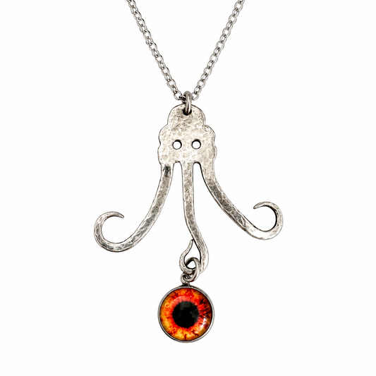 Octopus Eye Pendant Necklace | Handcrafted Reclaimed Silver Plate