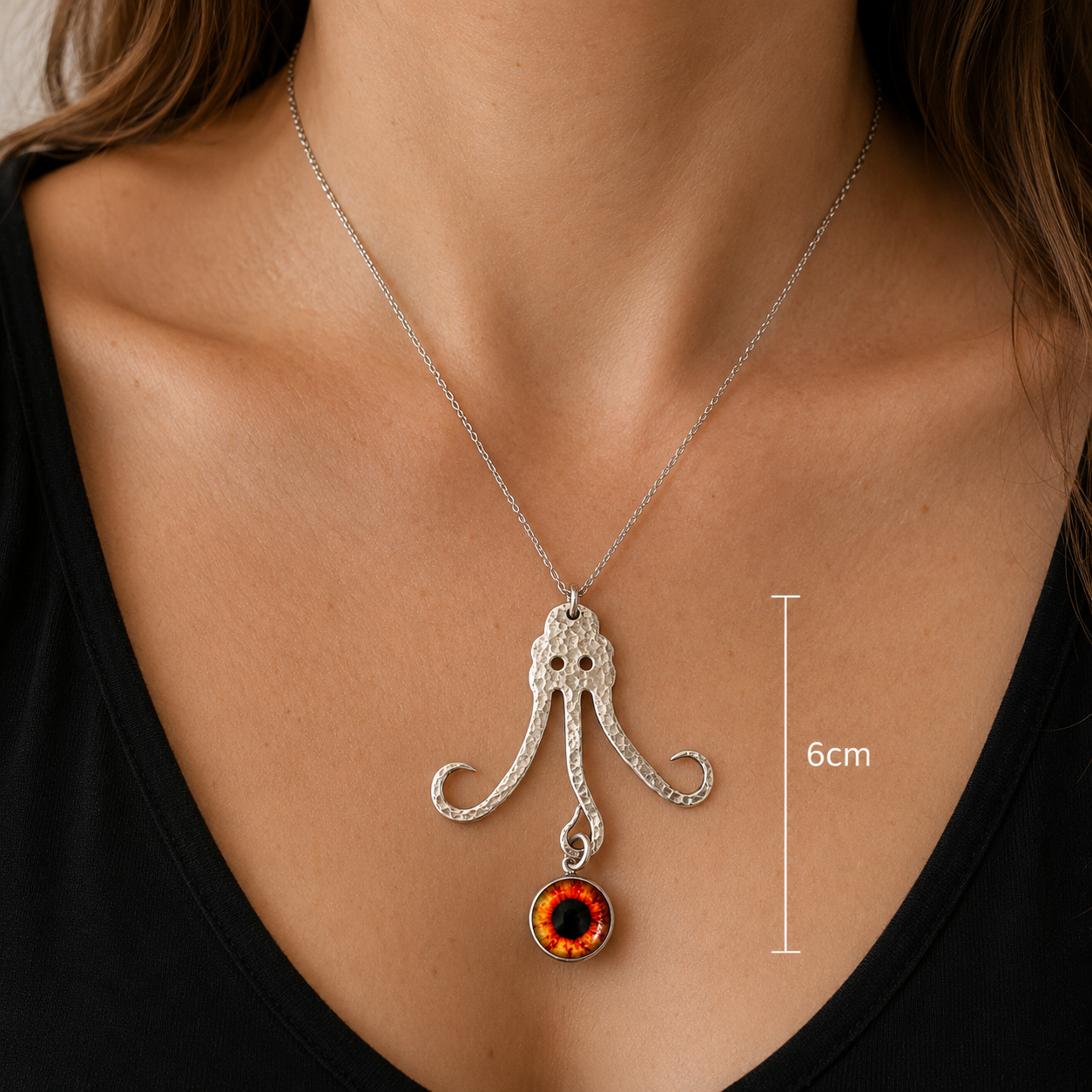 Octopus Eye Pendant Necklace | Handcrafted Reclaimed Silver Plate