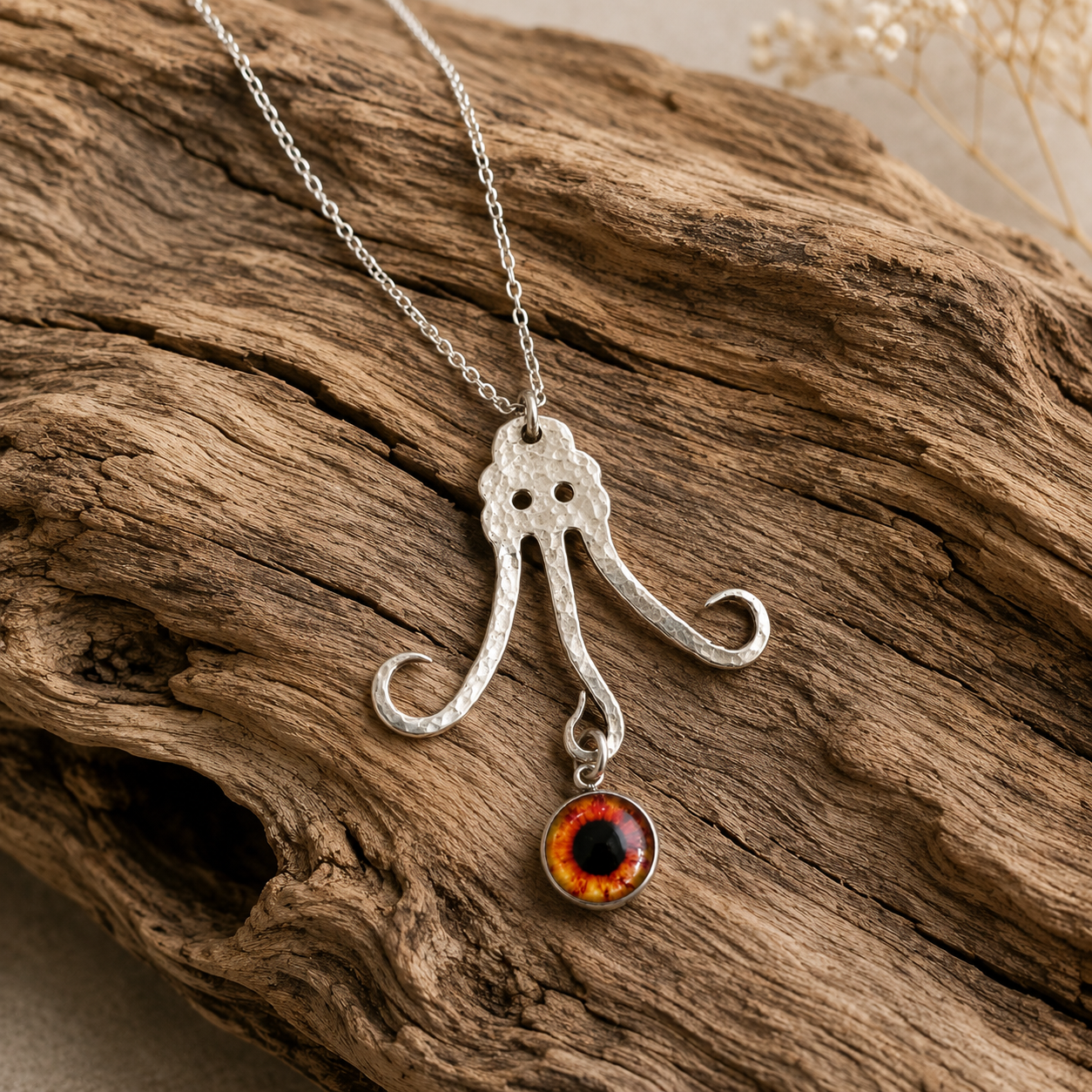 Octopus Eye Pendant Necklace | Handcrafted Reclaimed Silver Plate