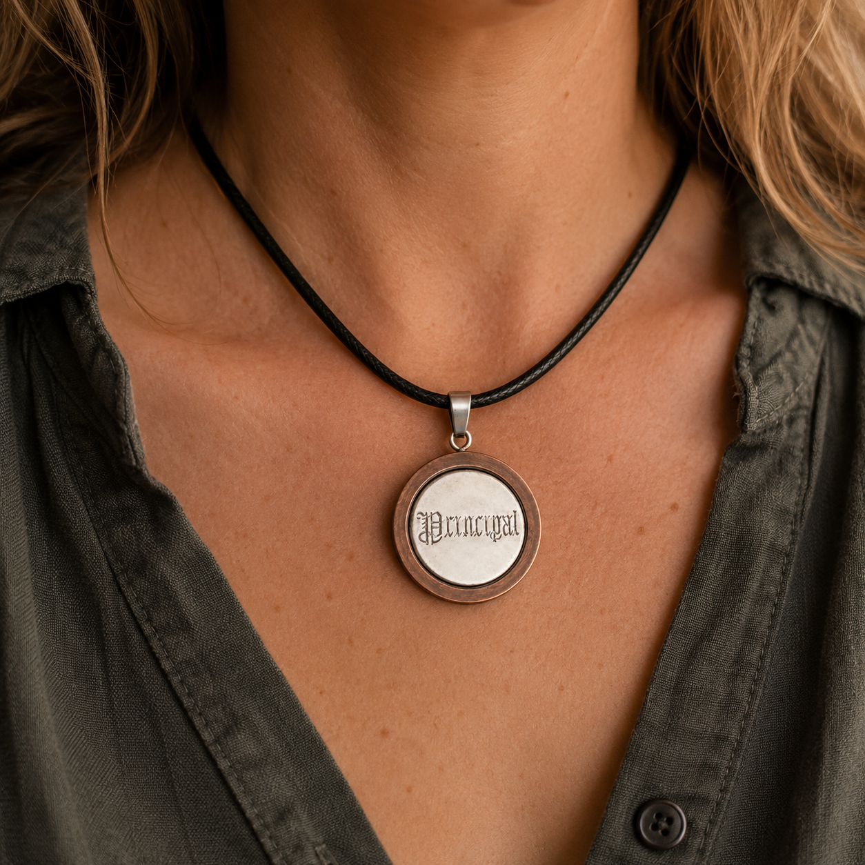 Vintage Organ Stop Pendant Necklace | Handcrafted Reclaimed Wood & Metal