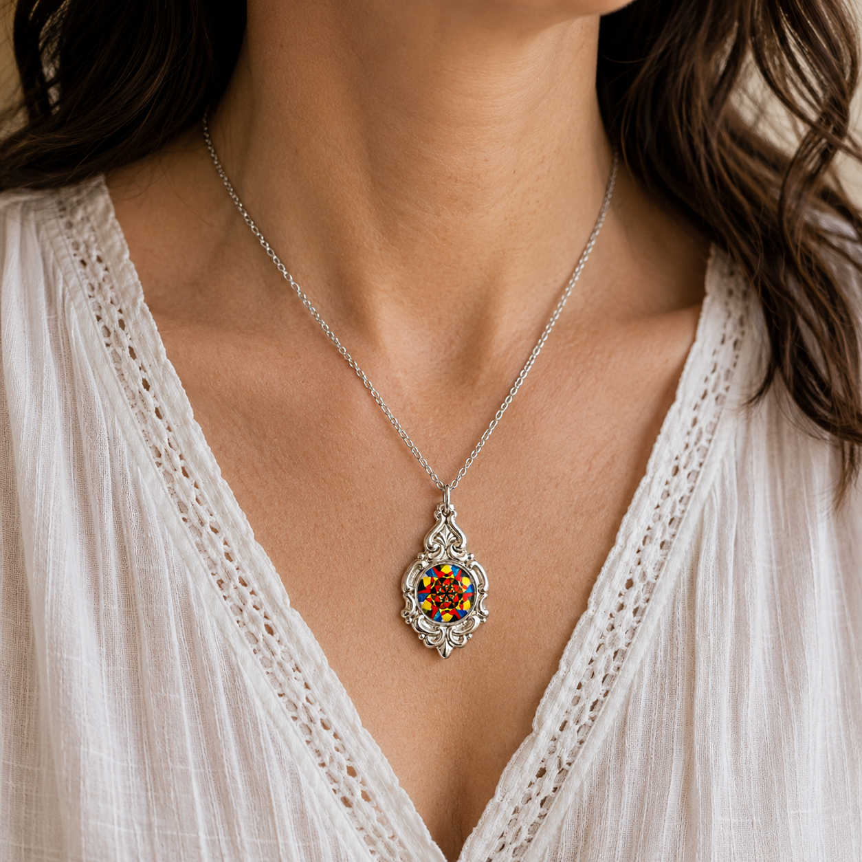 Kaleidoscope Pendant Necklace | Handcrafted Reclaimed Silver-Plated Jewellery