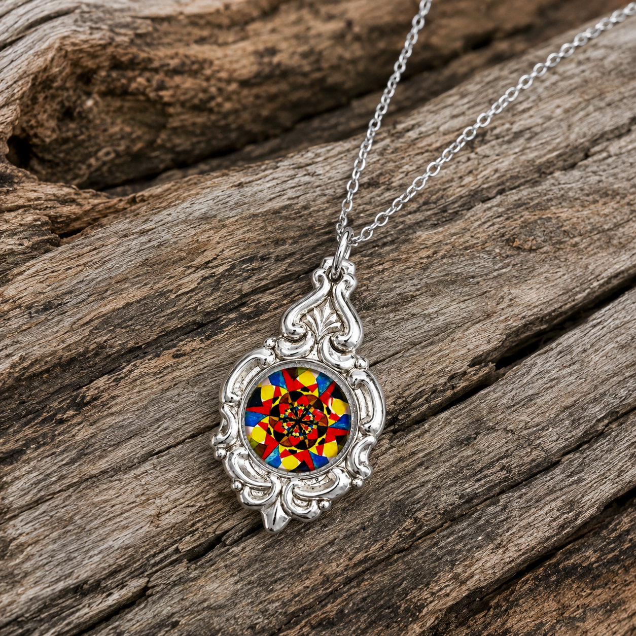 Kaleidoscope Pendant Necklace | Handcrafted Reclaimed Silver-Plated Jewellery